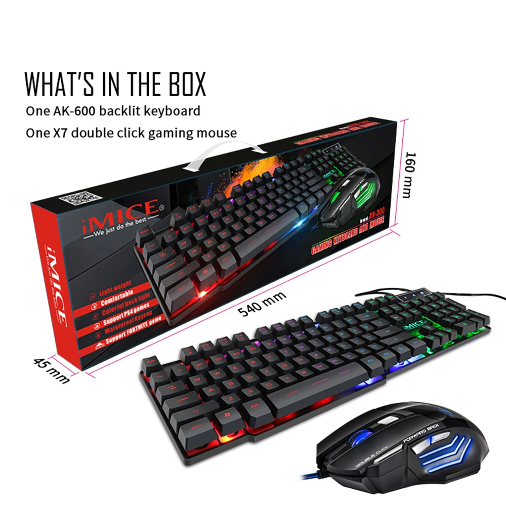 Wired 104keys Backlit Keyboard and Mouse with Laser Printing + 2400dpi 7D