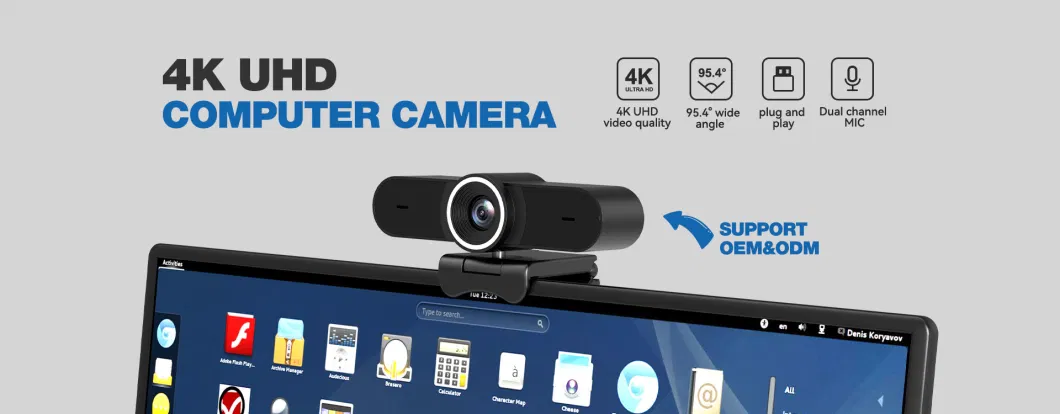 4K Webcam Auto Focusing Built-in Dual Mic and Privacy Cover Web Camera